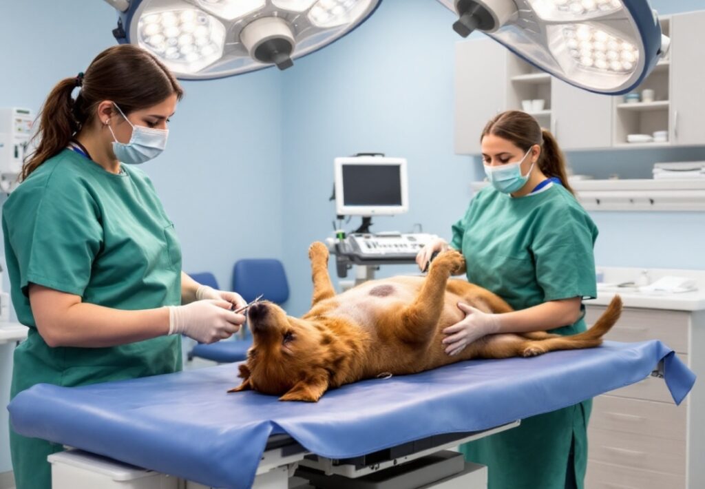 Dog undergoing neutering operation at a veterinary clinic - responsible pet care